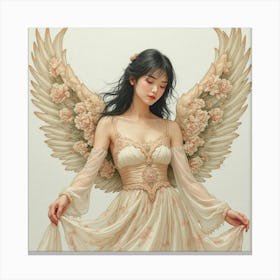 Beautiful Floral Asian Angel Canvas Print