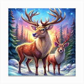 Two Deer In A Winter Forest Canvas Print