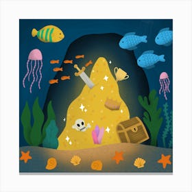 Underwater Pirate Treasure and Fish Canvas Print