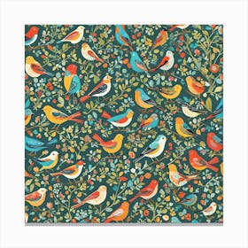 Bird Pattern Flower Whimsical Canvas Print