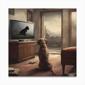 Dog Watching Tv Canvas Print