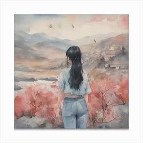 Girl Looking At The Mountains Canvas Print