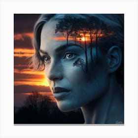 Sunset Visage A Cinematic Blend Of Nature And Humanity In Dark Fantasy (1) Canvas Print