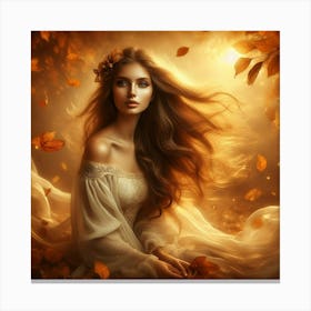 Beautiful Girl In Autumn Leaves Canvas Print