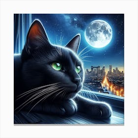 Black Cat In The Window 2 Canvas Print