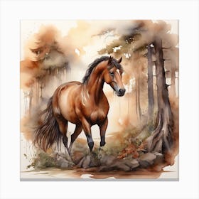 Watercolor Horse In The Forest Canvas Print