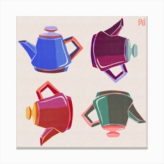 Four Little Teapots Square Canvas Print