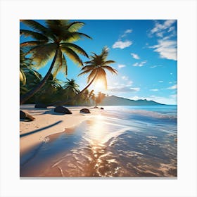 Tropical Beach With Palm Trees Canvas Print