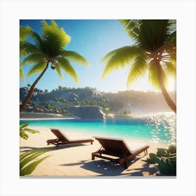 Palm Trees On The Beach 4 Canvas Print