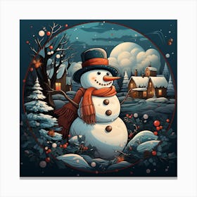 Snowman In The Village 6 Canvas Print