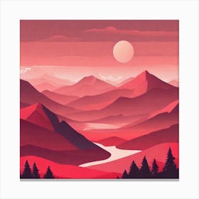 Misty mountains background in red tone 93 Canvas Print