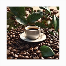 Coffee Cup On Coffee Beans 1 Canvas Print