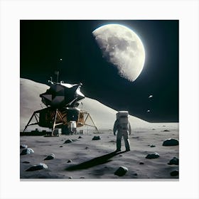 An Image Capturing The Moon Landing, Featuring A Lone Astronaut Standing On The Lunar Surface 2 Canvas Print