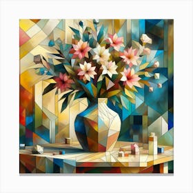 Geometric Flowers In A Vase Canvas Print