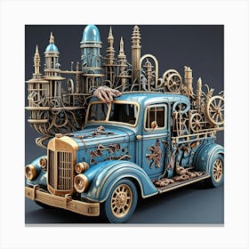 Steampunk Utility Vehicle Cubism Style Canvas Print