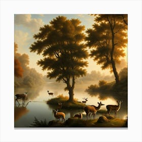 Deer By The River Canvas Print