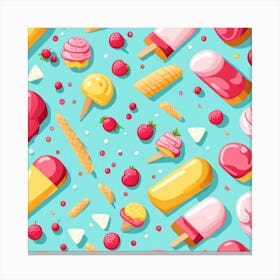 Seamless Pattern With Ice Cream Canvas Print