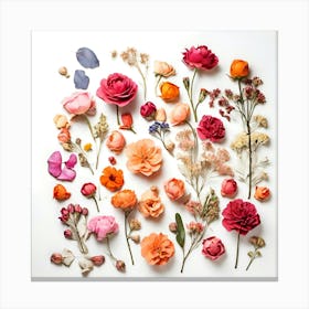 Flowers Flat Lay On White 3 Canvas Print