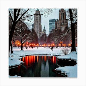 Central Park At Night Canvas Print