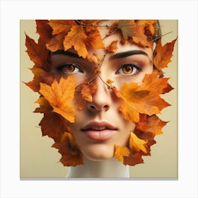 Autumn Leaves On A Woman'S Face 1 Canvas Print
