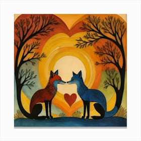 Foxes In Love Canvas Print