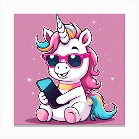 Baby Unicorn with Phone Canvas Print