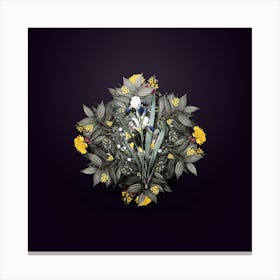 Vintage Tall Bearded Iris Flower Wreath on Royal Purple n.1412 Canvas Print