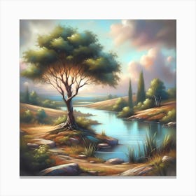 Lone Tree By The River Canvas Print