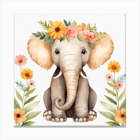 Floral Baby Mammoth Nursery Illustration (8) Canvas Print