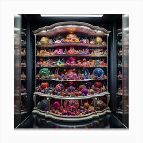 A Vivid And Highly Stylized Cinematic Photograph Of A Stunning Display Cabinet Overflowing With A Diverse Array Of Vibrant, Intricately Designed Decorations That Pop With Color 2 Canvas Print