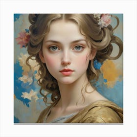 Girl With Flowers Painting Canvas Print