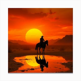 Sunset Cowboy On Horseback Canvas Print