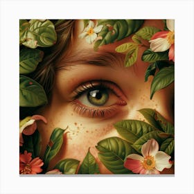 Woman'S Face Surrounded By Flowers Canvas Print