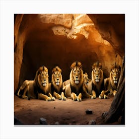 Lions In Cave Canvas Print