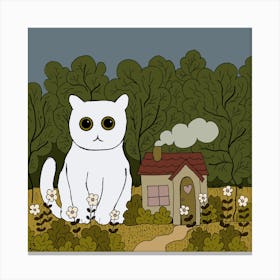 White Cat In The Forest Canvas Print