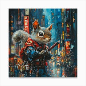 Futuristic City Ninja Squirrel Backdrop 5 Canvas Print