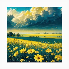 Yellow Flowers In A Field 40 Canvas Print