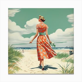 Woman Walking On The Beach Canvas Print