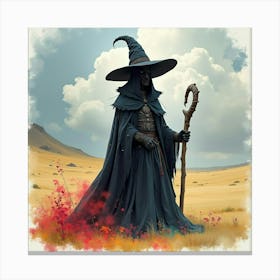 Black Magic Mage In A Colorful Watercolor Wasteland 1 Canvas Print