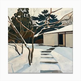 Japanese Zen Garden in Winter Series. Style of David Hockney 2 Canvas Print