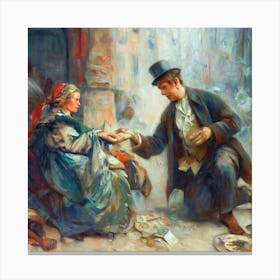 Man Giving Money To A Woman Canvas Print