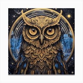 Owl In The Night Sky Canvas Print