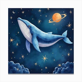 Watercolor Space Whales Swimming Gracefully Through The Starry Cosmos 1 Canvas Print