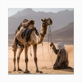Camel Man In The Desert Canvas Print