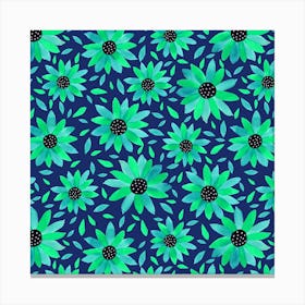 Floral Polka Dot Center Turquoise On Navy 1 Canvas Print