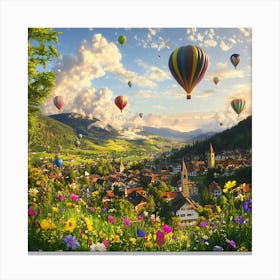 Hot Air Balloons in Switzerland Town Canvas Print