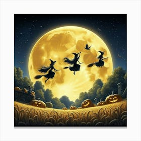 Halloween Witches Flying Canvas Print