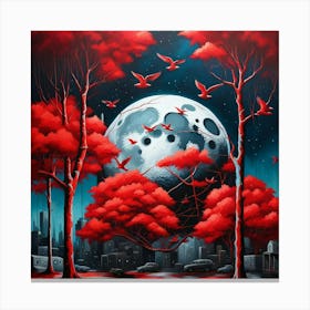 Red Trees Moon Canvas Print