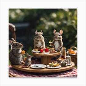 Miniature Mice At A Picnic Canvas Print