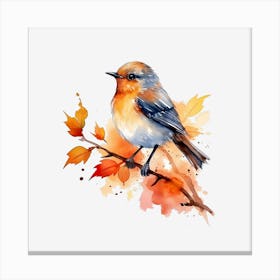 Autumn Bird Watercolor Painting Canvas Print